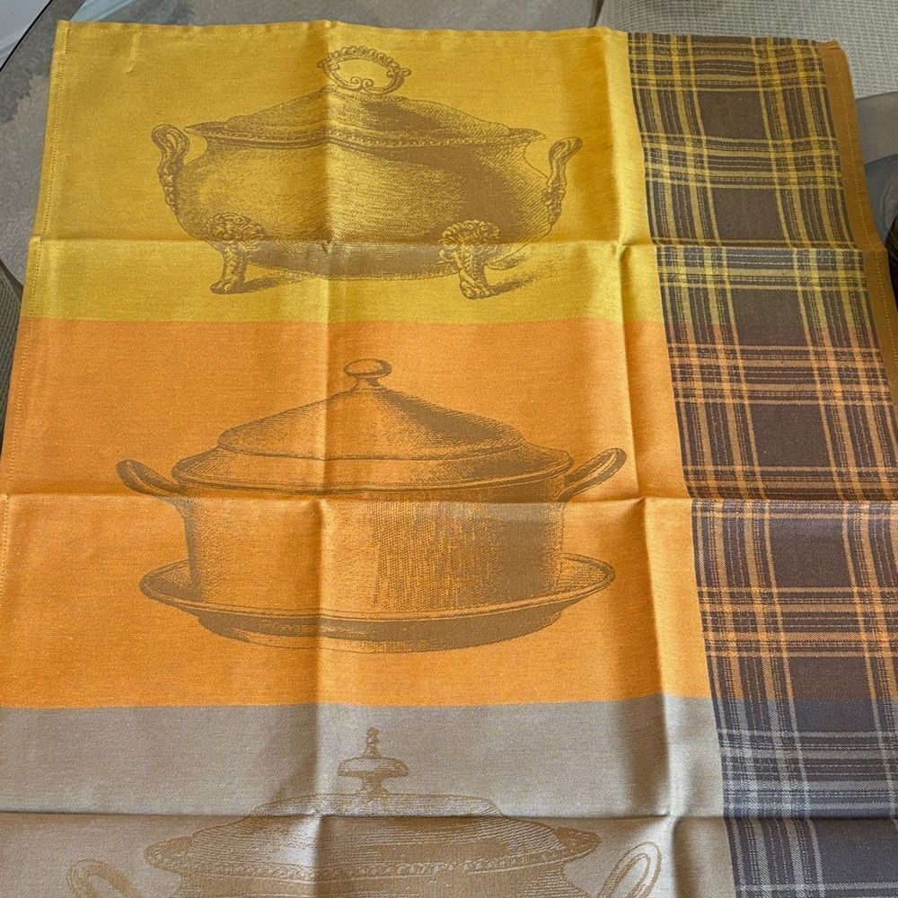 Jacquard Francais NEW Tea Dish Towel Made In France Orange Brown